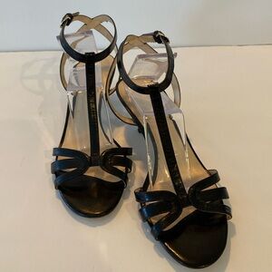 Nine West Odarlin Women Strappy Black Leather Dress  Pump Sandal Size 9.5